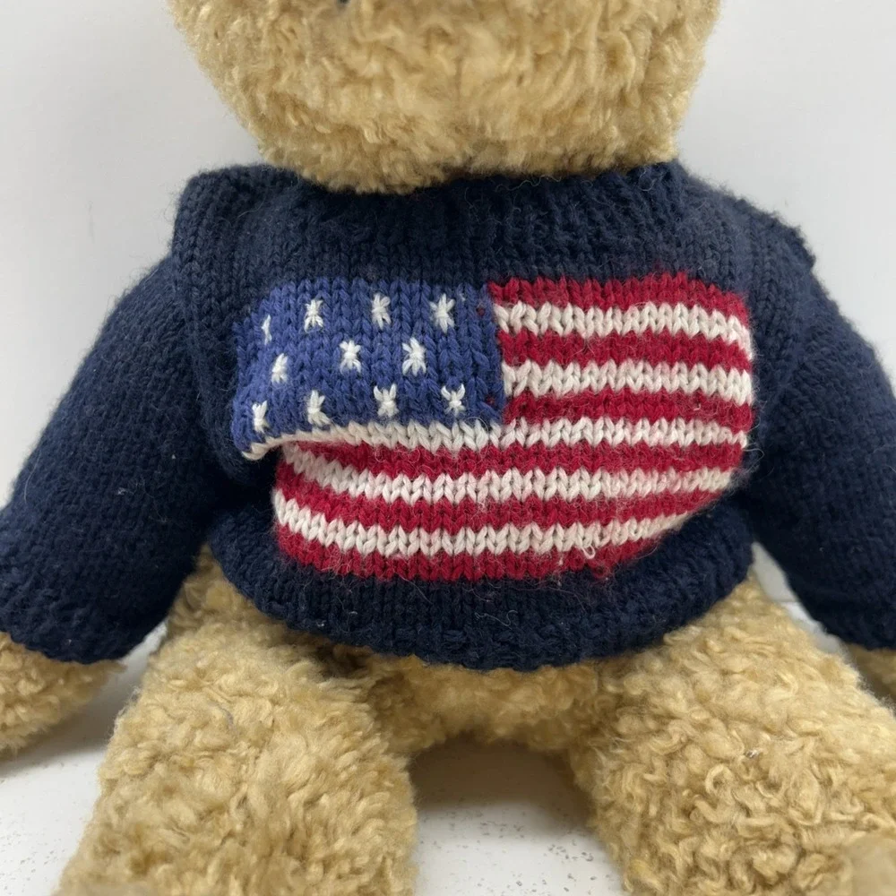 Ty 1990 Curly Bear Plush American Flag Sweater‎ Patriotic Teddy Vintage
